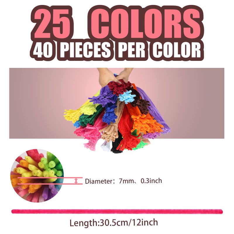 FRICHOM Craft Pipe Cleaners Proffessional 1000 Pcs 25 Colors  Pipe Cleaners Craft Supplies and Chenille Stems or Pipecleaners  Pipe Cleaners Bulk  for Crafts  Gift Wrapping and Party Decorations. - Image 2